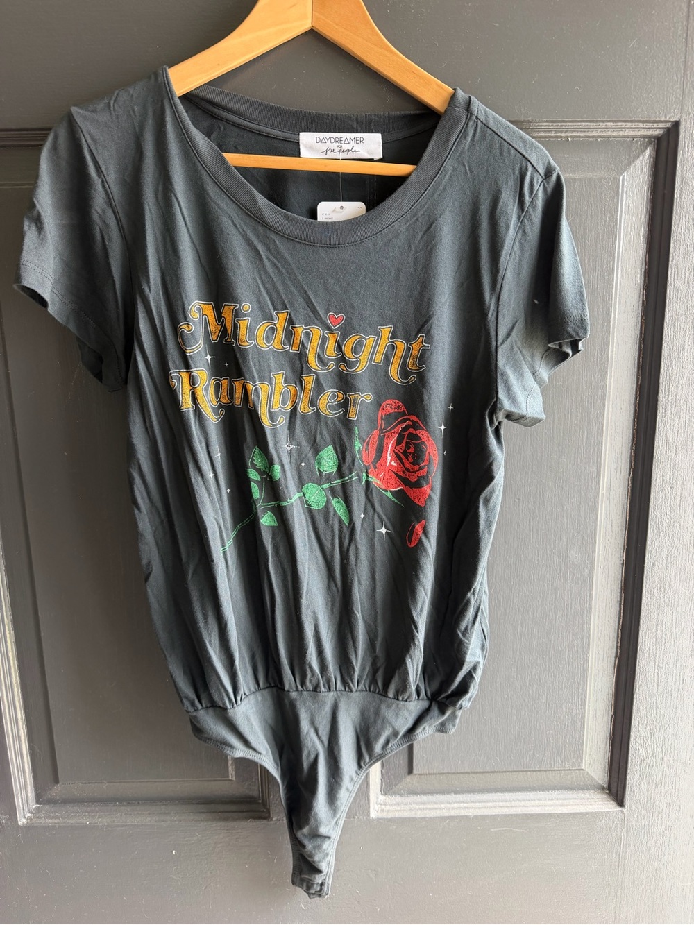 Free People Black Graphic 'Midnight Rambler' Rose Print Bodysuit